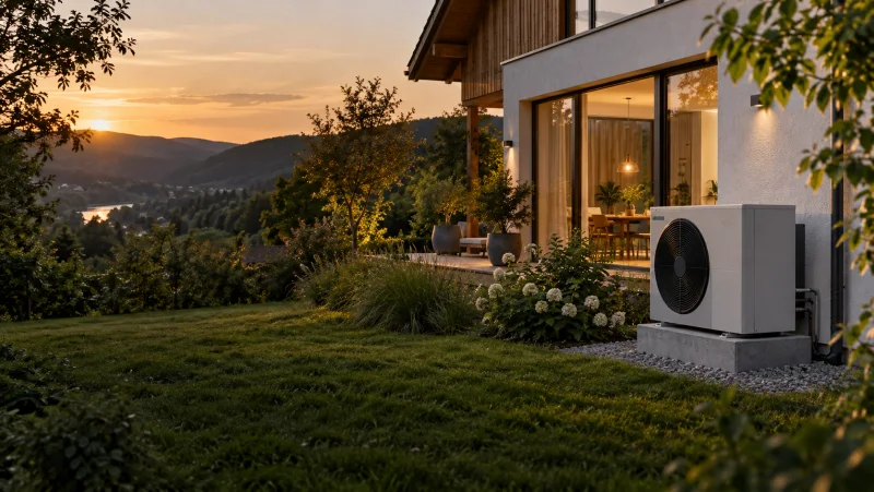 Wärmepumpe an einem Wohnhaus